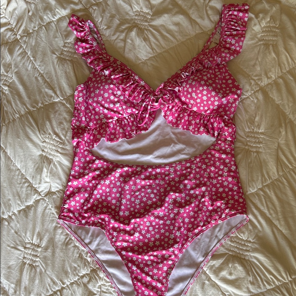 Pink Floral Ruffle One-Piece Swimsuit